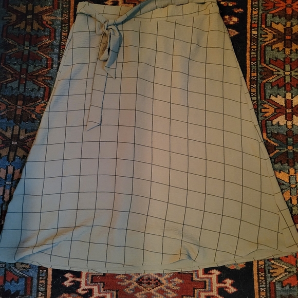 New York Clothing Company Green Window Pane Knee Length Skirt Elastic Tie Small - Picture 7 of 8